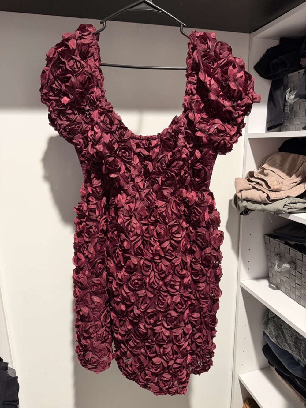 Altar'd State Wine Rose-Appliqué Mini Dress